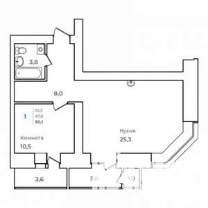 1-к квартира, строящийся дом, 50м2, 11/14 этаж