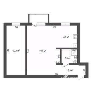 2-к квартира, вторичка, 46м2, 3/3 этаж