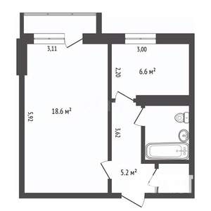1-к квартира, вторичка, 35м2, 2/5 этаж