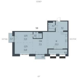 3-к квартира, строящийся дом, 94м2, 4/12 этаж