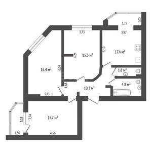 3-к квартира, вторичка, 86м2, 3/10 этаж