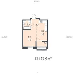 1-к квартира, строящийся дом, 36м2, 3/12 этаж