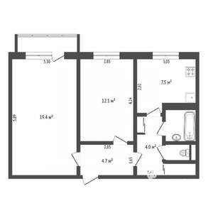 2-к квартира, вторичка, 53м2, 3/5 этаж