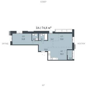2-к квартира, строящийся дом, 75м2, 2/12 этаж