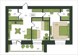 2-к квартира, строящийся дом, 72м2, 5/9 этаж