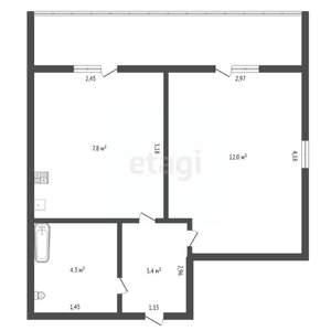 1-к квартира, вторичка, 28м2, 2/2 этаж