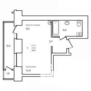 1-к квартира, строящийся дом, 31м2, 2/14 этаж