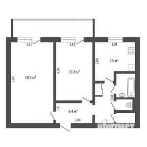 2-к квартира, вторичка, 55м2, 3/9 этаж