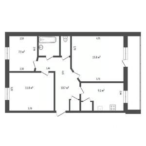3-к квартира, вторичка, 59м2, 2/4 этаж