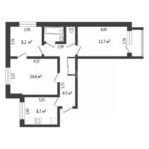 3-к квартира, вторичка, 59м2, 5/10 этаж