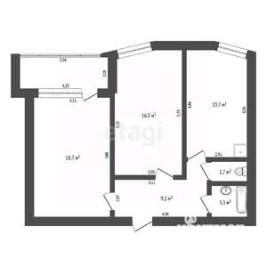 2-к квартира, вторичка, 64м2, 1/9 этаж