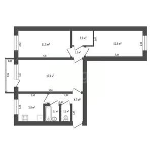 3-к квартира, вторичка, 61м2, 2/5 этаж