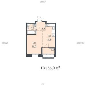 1-к квартира, строящийся дом, 36м2, 5/12 этаж