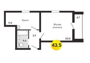 1-к квартира, вторичка, 44м2, 5/11 этаж