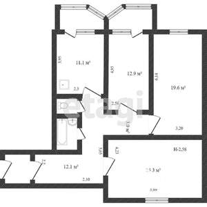 3-к квартира, вторичка, 74м2, 8/9 этаж