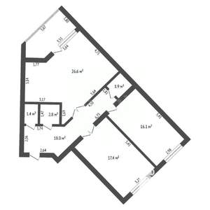 2-к квартира, вторичка, 91м2, 13/14 этаж