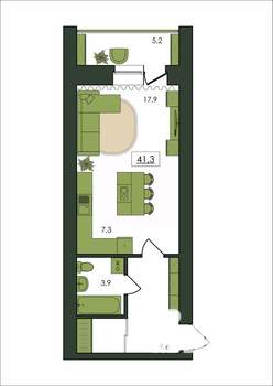 1-к квартира, строящийся дом, 41м2, 5/9 этаж