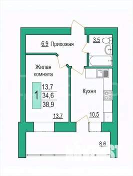 1-к квартира, вторичка, 38м2, 8/10 этаж