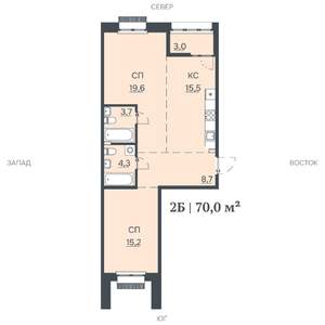 2-к квартира, строящийся дом, 70м2, 2/12 этаж