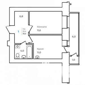 1-к квартира, строящийся дом, 36м2, 4/14 этаж