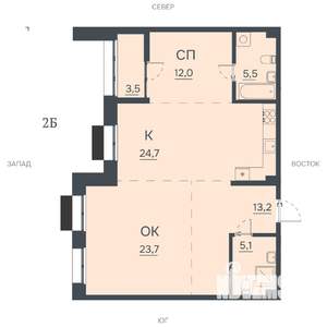 2-к квартира, строящийся дом, 88м2, 2/12 этаж