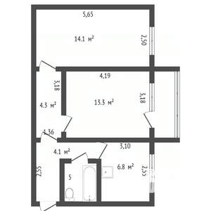 2-к квартира, вторичка, 53м2, 1/5 этаж