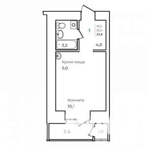 1-к квартира, строящийся дом, 24м2, 3/14 этаж