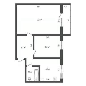 2-к квартира, вторичка, 43м2, 4/5 этаж
