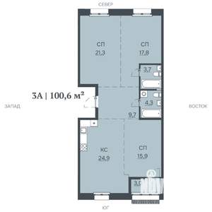 3-к квартира, строящийся дом, 101м2, 2/12 этаж