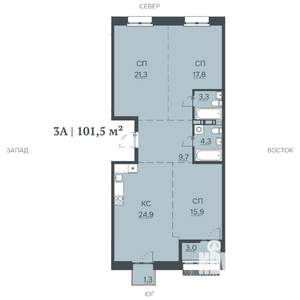 3-к квартира, строящийся дом, 102м2, 6/12 этаж
