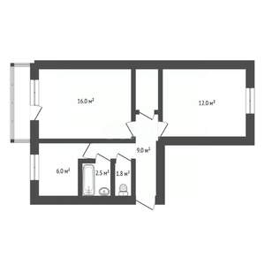 2-к квартира, вторичка, 44м2, 4/4 этаж