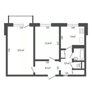 2-к квартира, вторичка, 53м2, 5/5 этаж