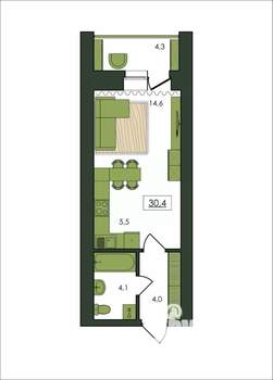 1-к квартира, строящийся дом, 30м2, 6/9 этаж
