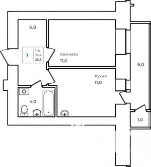 1-к квартира, строящийся дом, 36м2, 5/14 этаж