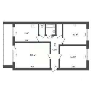 3-к квартира, вторичка, 64м2, 3/5 этаж