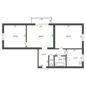3-к квартира, вторичка, 60м2, 3/4 этаж
