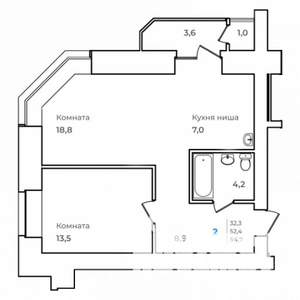 2-к квартира, строящийся дом, 55м2, 3/14 этаж