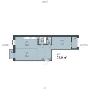 2-к квартира, строящийся дом, 72м2, 6/12 этаж