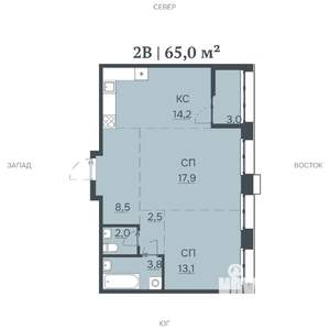 2-к квартира, строящийся дом, 65м2, 10/12 этаж
