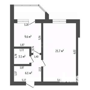 1-к квартира, вторичка, 43м2, 7/9 этаж