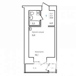 1-к квартира, строящийся дом, 24м2, 4/14 этаж