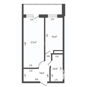 1-к квартира, вторичка, 42м2, 14/17 этаж