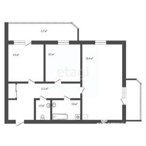 2-к квартира, сданный дом, 56м2, 10/11 этаж