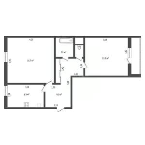 2-к квартира, вторичка, 49м2, 2/5 этаж
