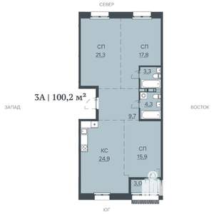 3-к квартира, строящийся дом, 100м2, 4/12 этаж