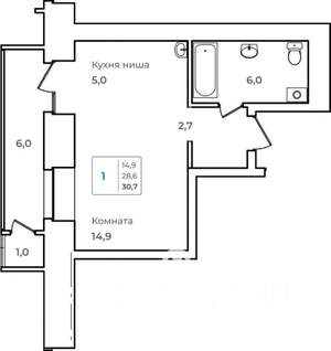 1-к квартира, строящийся дом, 31м2, 4/14 этаж