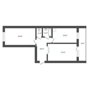 2-к квартира, вторичка, 73м2, 7/15 этаж