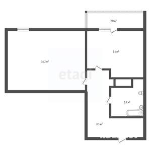 1-к квартира, вторичка, 43м2, 1/8 этаж