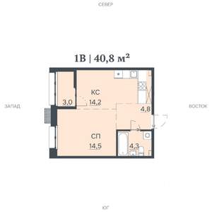 1-к квартира, строящийся дом, 41м2, 2/12 этаж