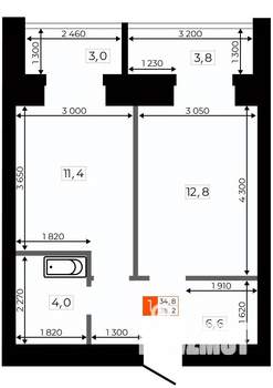 1-к квартира, строящийся дом, 38м2, 8/9 этаж